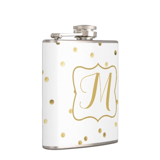 Gouden Glitter Confetti Dot Monogram Whiskey Flask Heupfles (Rechts)
