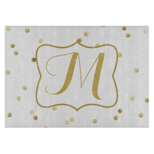 Gouden Glitter Confetti Dot Polk Glas Snijplank (Voorkant)