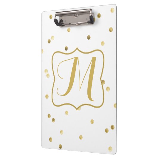 Gouden Glitter Confetti Dot Polk Monogram Clip Boa Klembord (Links)