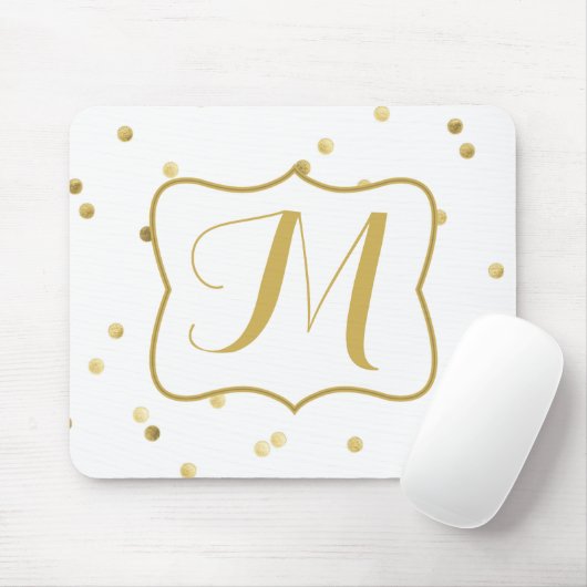 Gouden Glitter Confetti Dot Polka Monogram Muismat (Met muis)