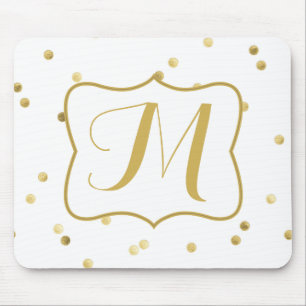 Gouden Glitter Confetti Dot Polka Monogram Muismat