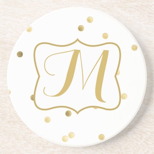 Gouden Glitter Confetti Dot Polka Pattern Onderzet Zandsteen Onderzetter (Voorkant)