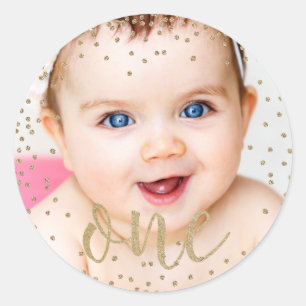 Gouden Glitter Confetti Eerste Verjaardag Stickers