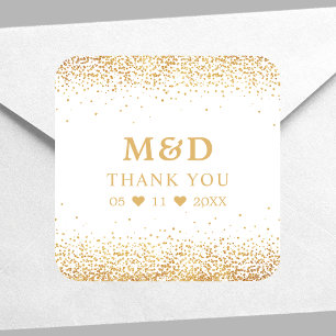 Gouden Glitter Confetti Elegante Trouw Dank Je Vierkante Sticker