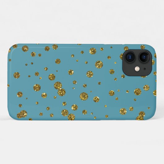 Gouden Glitter Confetti en Turquoise Telefoon Case (Achterkant (horizontaal))
