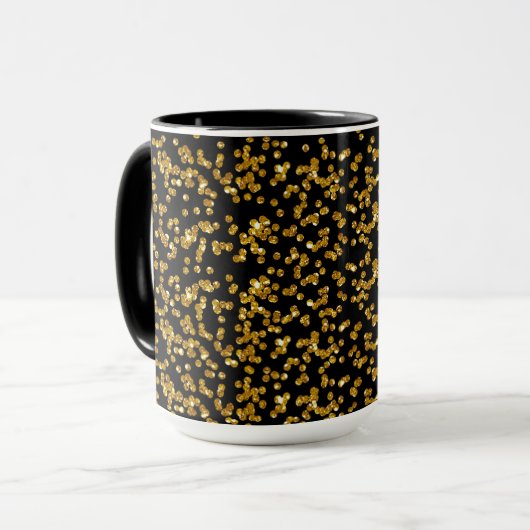 Gouden Glitter Confetti en Zwart Mok (Voorkant links)