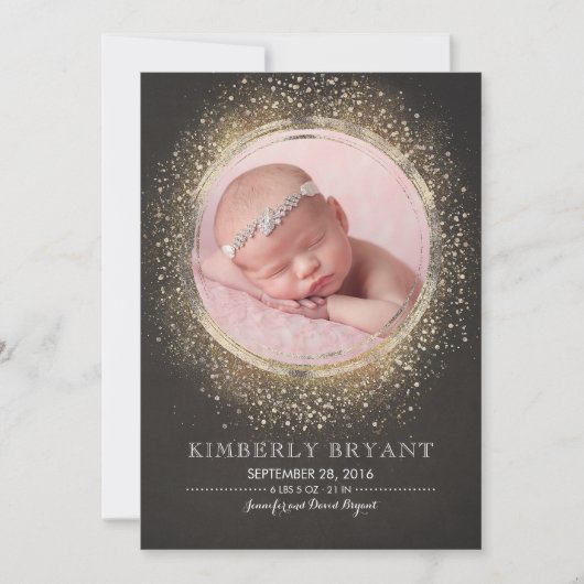 Gouden Glitter Confetti Folie Lijst Baby Meisje Ge Aankondiging (Voorkant)