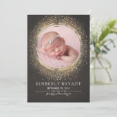 Gouden Glitter Confetti Folie Lijst Baby Meisje Ge Aankondiging (Staand voorkant)