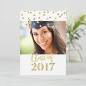 Gouden Glitter Confetti Foto Afstudeerfeest Kaart (Staand voorkant)