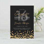 Gouden Glitter Confetti foto Surprise Sweet 16 Kaart (Staand voorkant)