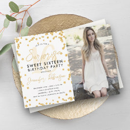 Gouden Glitter Confetti foto Surprise Sweet 16 Kaart