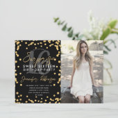 Gouden Glitter Confetti foto Surprise Sweet 16 Kaart (Staand voorkant)