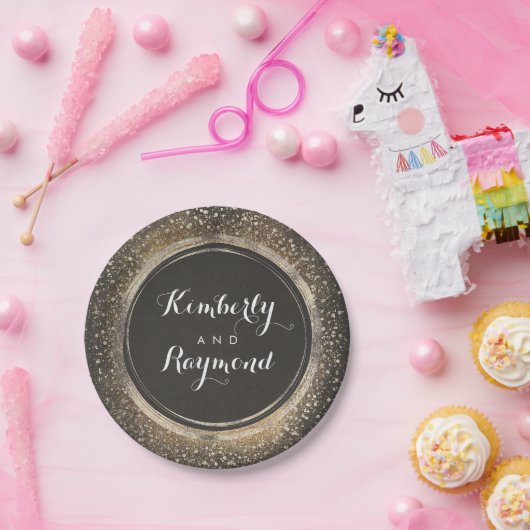 Gouden Glitter Confetti  Glamour Bruiloft Papieren Bordje (Feest)