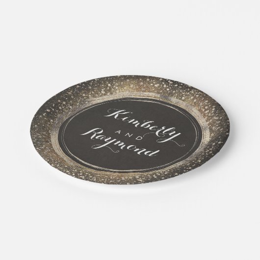 Gouden Glitter Confetti  Glamour Bruiloft Papieren Bordje (Gekanteld)