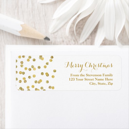 Gouden Glitter Confetti Kerstmis Adreslabel Etiket (Insitu)