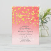 Gouden glitter confetti koraal roze bruiloft uitno kaart (Staand voorkant)