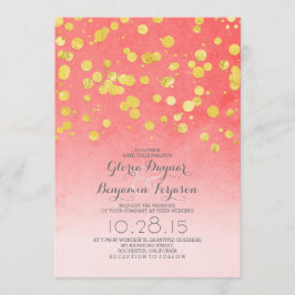 Gouden glitter confetti koraal roze bruiloft uitno kaart