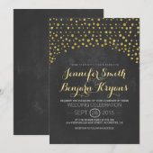 Gouden glitter confetti krijtbord bruiloft uitnodi kaart (Voorkant / Achterkant)