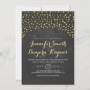 Gouden glitter confetti krijtbord bruiloft uitnodi kaart