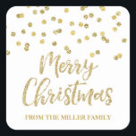 Gouden Glitter Confetti Merry Christmas Custom Vierkante Sticker<br><div class="desc">Merry Christmas aangepaste naam stickers in feestelijke gouden glitter effect confetti patroon.</div>