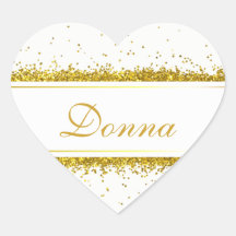 Gouden Glitter Confetti Naam - Hart Sticker