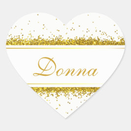Gouden Glitter Confetti Naam - Hart Sticker