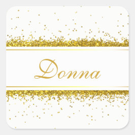 Gouden Glitter Confetti Naam - Vierkante Sticker