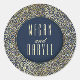 Gouden Glitter  Confetti Navy Bruiloft Ronde Sticker
