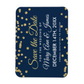 Gouden Glitter Confetti Navy Bruiloft Save The Dat Magneet (Verticaal)