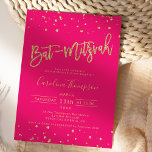 Gouden glitter confetti neon roze Bat Mitzvah foto Kaart<br><div class="desc">Een moderne,  chique en elegante geel gouden glitter ombre Bat Mitzvah glitter party uitnodiging met een moderne 16 typografie met geel goud fonkelt glitter op een bewerkbare heldere neon roze achtergrond en confetti. Voeg je foto toe aan de achterkant of laat een roze achtergrond achter.</div>