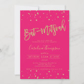 Gouden glitter confetti neon roze Bat Mitzvah foto Kaart (Voorkant)