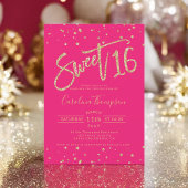 Gouden glitter confetti neon roze Sweet 16 foto Kaart