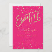 Gouden glitter confetti neon roze Sweet 16 foto Kaart (Voorkant)