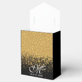 Gouden Glitter Confetti op Zwart Bedankdoosjes (Geopend)
