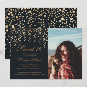 gouden glitter confetti op zwarte zoete zestien Fo Kaart