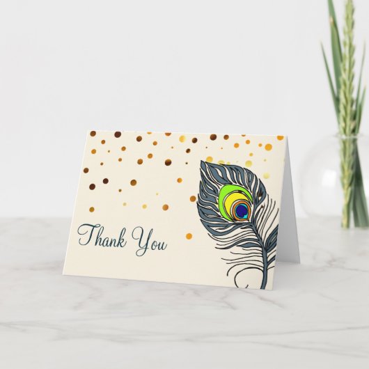 Gouden Glitter Confetti Pauwveer Bedankt (Voorkant)