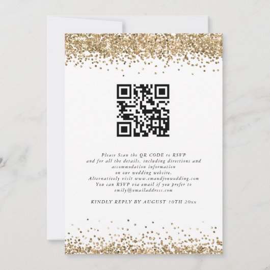 Gouden Glitter Confetti QR Code Script Bruiloft Kaart (Achterkant)