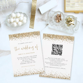 Gouden Glitter Confetti QR Code Script Trouwdag Kaart