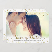 Gouden Glitter Confetti Save the Date Foto Kaart (Voorkant / Achterkant)