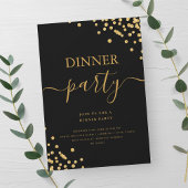 Gouden Glitter Confetti Script Dinner Party Zwart Kaart