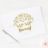 Gouden Glitter Confetti Sip Hooray Ronde Sticker (Envelop)