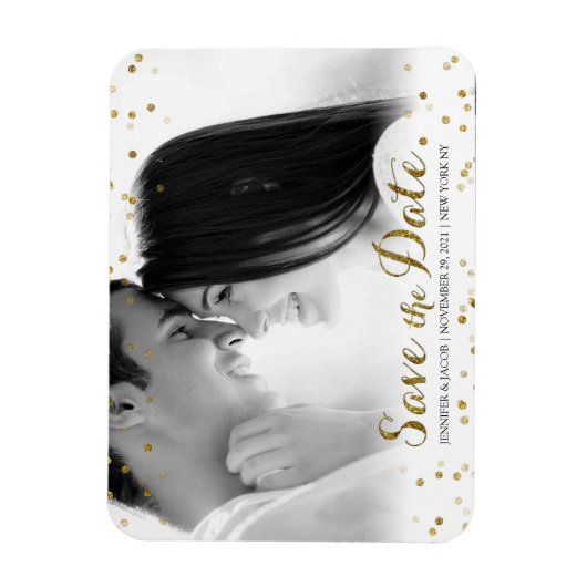 Gouden Glitter Confetti Sla de datum Fotomagneet o Magneet (Verticaal)