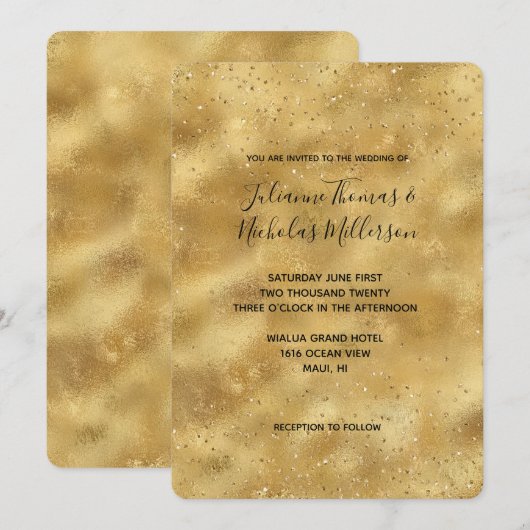 Gouden glitter confetti sparkle bruiloft kaart (Voorkant / Achterkant)