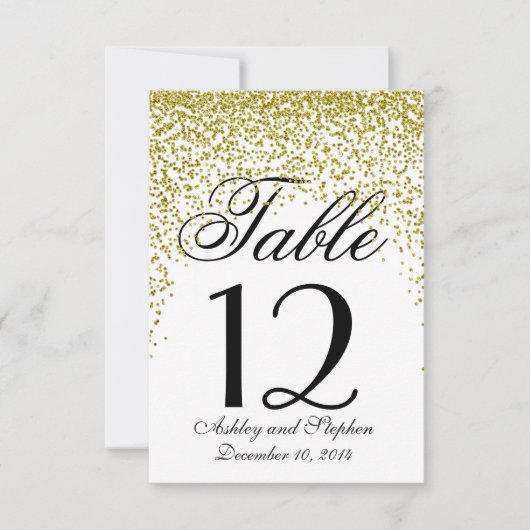 Gouden Glitter Confetti Tafel Nummers Kaart (Voorkant)