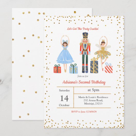 Gouden Glitter Confetti Verjaardag Notenkraker Uit Kaart (Voorkant / Achterkant)