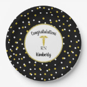 Gouden glitter confetti verpleegster afstudeerfees papieren bordje (Voorkant)