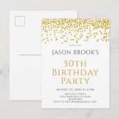 Gouden Glitter Confetti Wit 50ste Verjaardag Uitnodiging Briefkaart (Voorkant / Achterkant)