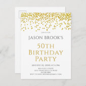 Gouden Glitter Confetti Wit 50ste Verjaardag Uitnodiging Briefkaart (Voorkant / Achterkant)