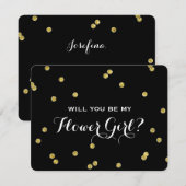 Gouden Glitter Confetti Zwart | Bloemenmeisje Kaart (Voorkant / Achterkant)