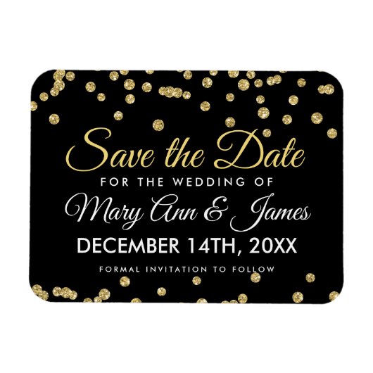 Gouden Glitter Confetti Zwart Bruiloft Save The Da Magneet (Horizontaal)